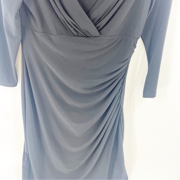 ✅ Lauren Ralph Lauren Surplice Bodycon Ruched Black Midi Sheath Dress Size 8 - Picture 6 of 7
